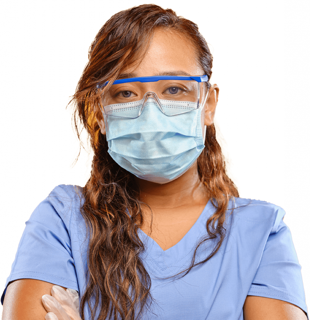 Healthcare worker with mask and scrubs