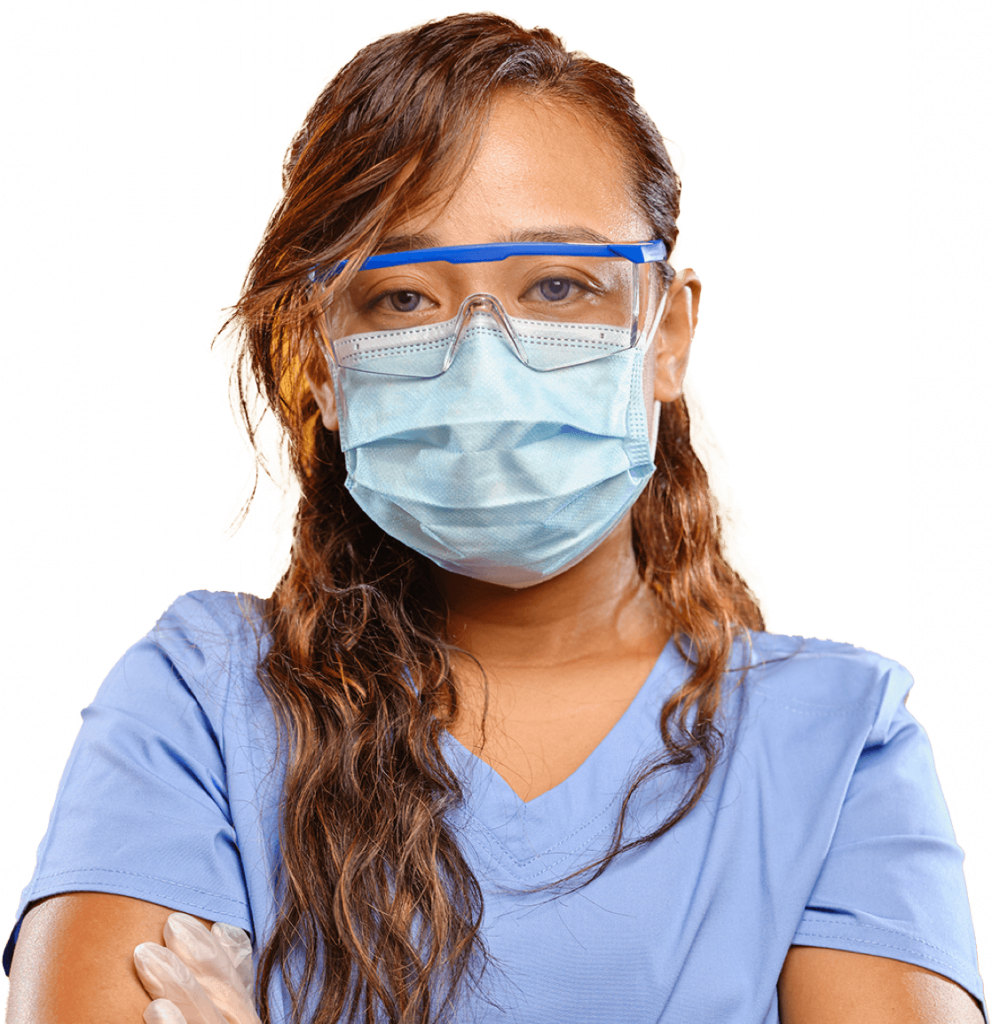 Healthcare worker with mask and scrubs